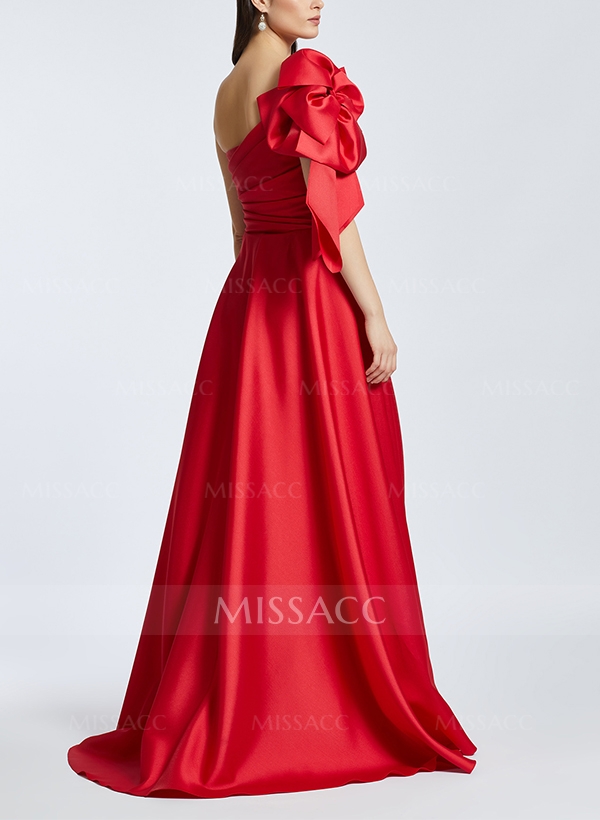 A-Line One-Shoulder Sleeveless Prom Dresses With Split Front