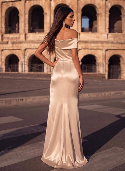 Off-The-Shoulder Simple High Slit Prom Dresses