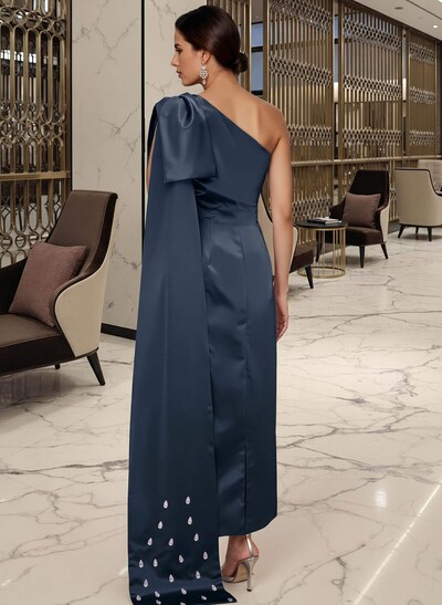 Sheath/Column One-Shoulder Sleeveless Satin Prom Dresses With Bow(s)