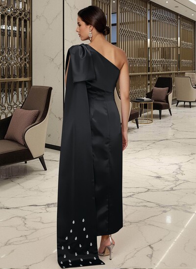 Sheath/Column One-Shoulder Sleeveless Satin Prom Dresses With Bow(s)