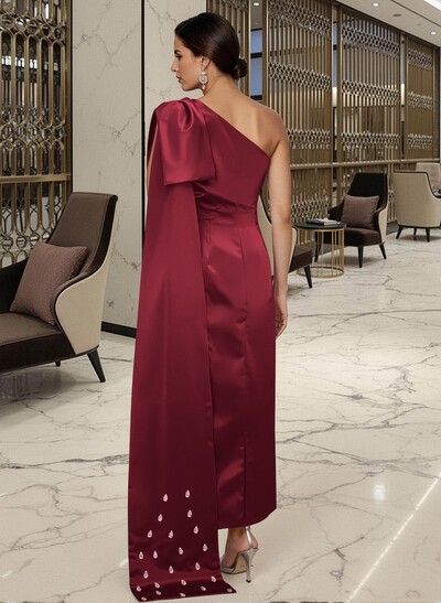 Sheath/Column One-Shoulder Sleeveless Satin Prom Dresses With Bow(s)