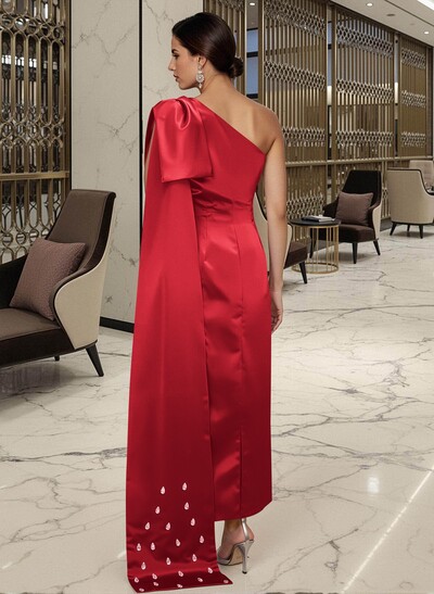 Sheath/Column One-Shoulder Sleeveless Satin Prom Dresses With Bow(s)