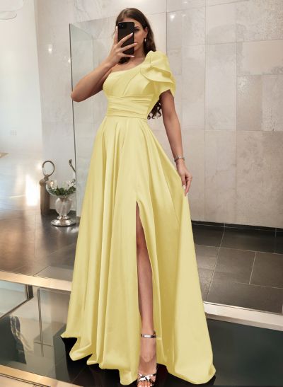 Simple One-Shoulder A-Line Satin Prom Dresses