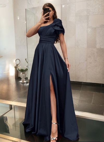 Simple One-Shoulder A-Line Satin Prom Dresses