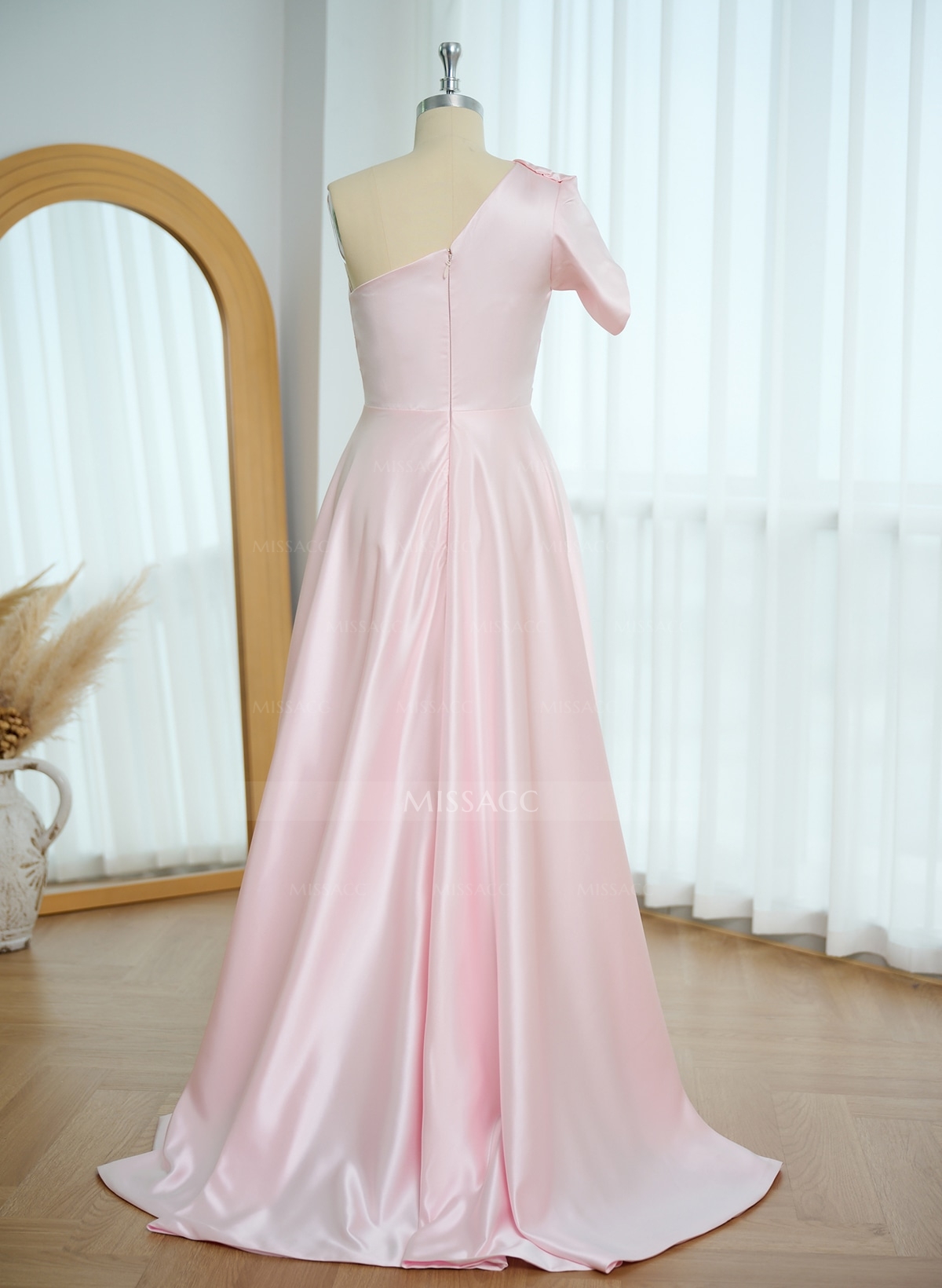 Simple One-Shoulder A-Line Satin Prom Dresses