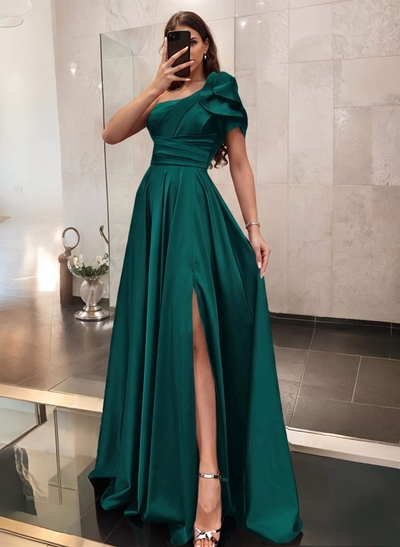 Simple One-Shoulder A-Line Satin Prom Dresses