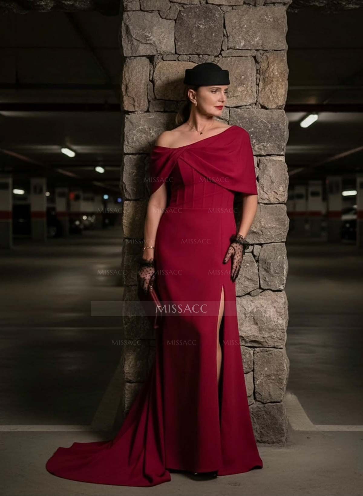 Sheath/Column One-Shoulder Elastic Satin Prom Dresses With Split Front