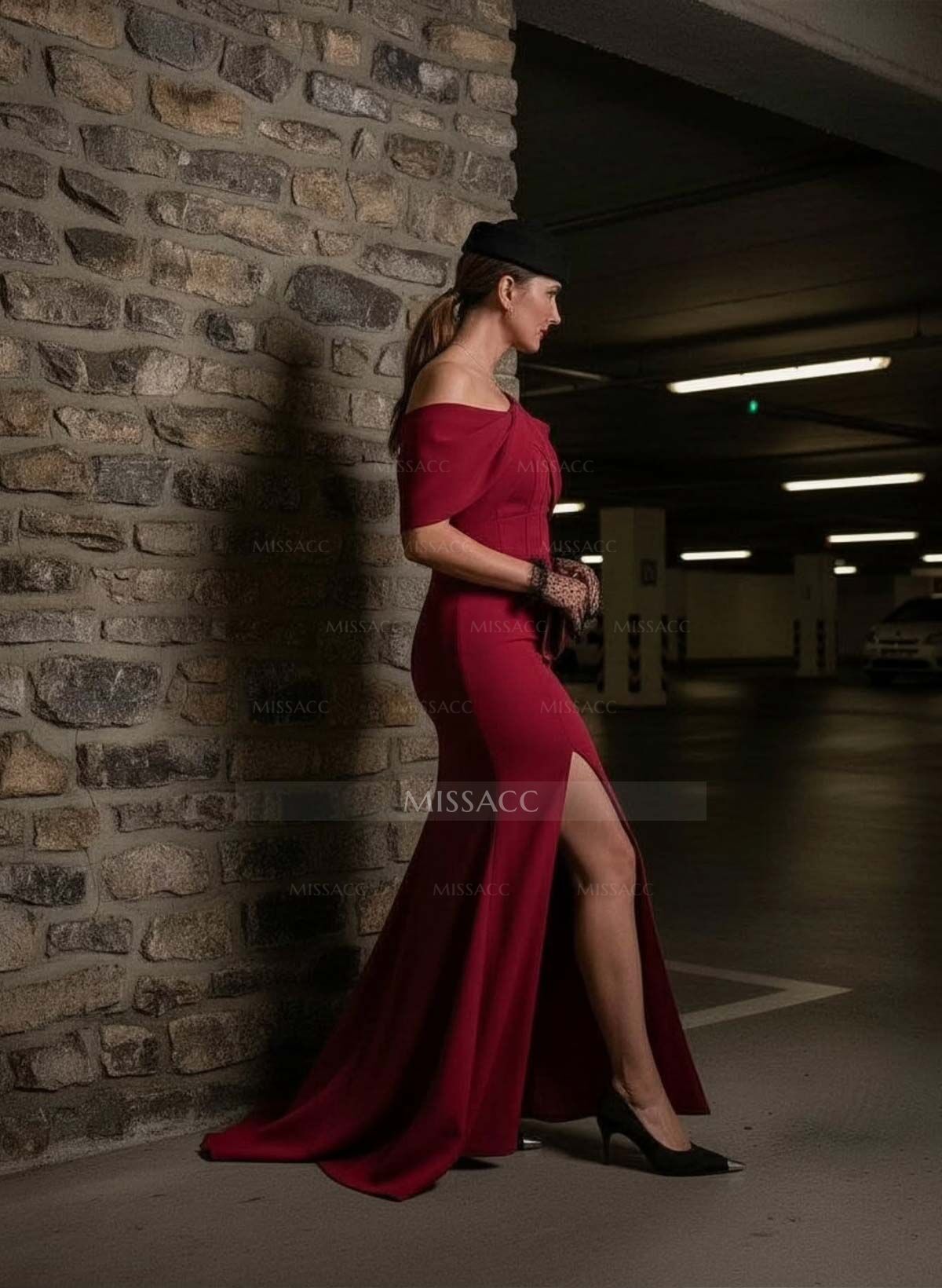 Sheath/Column One-Shoulder Elastic Satin Prom Dresses With Split Front