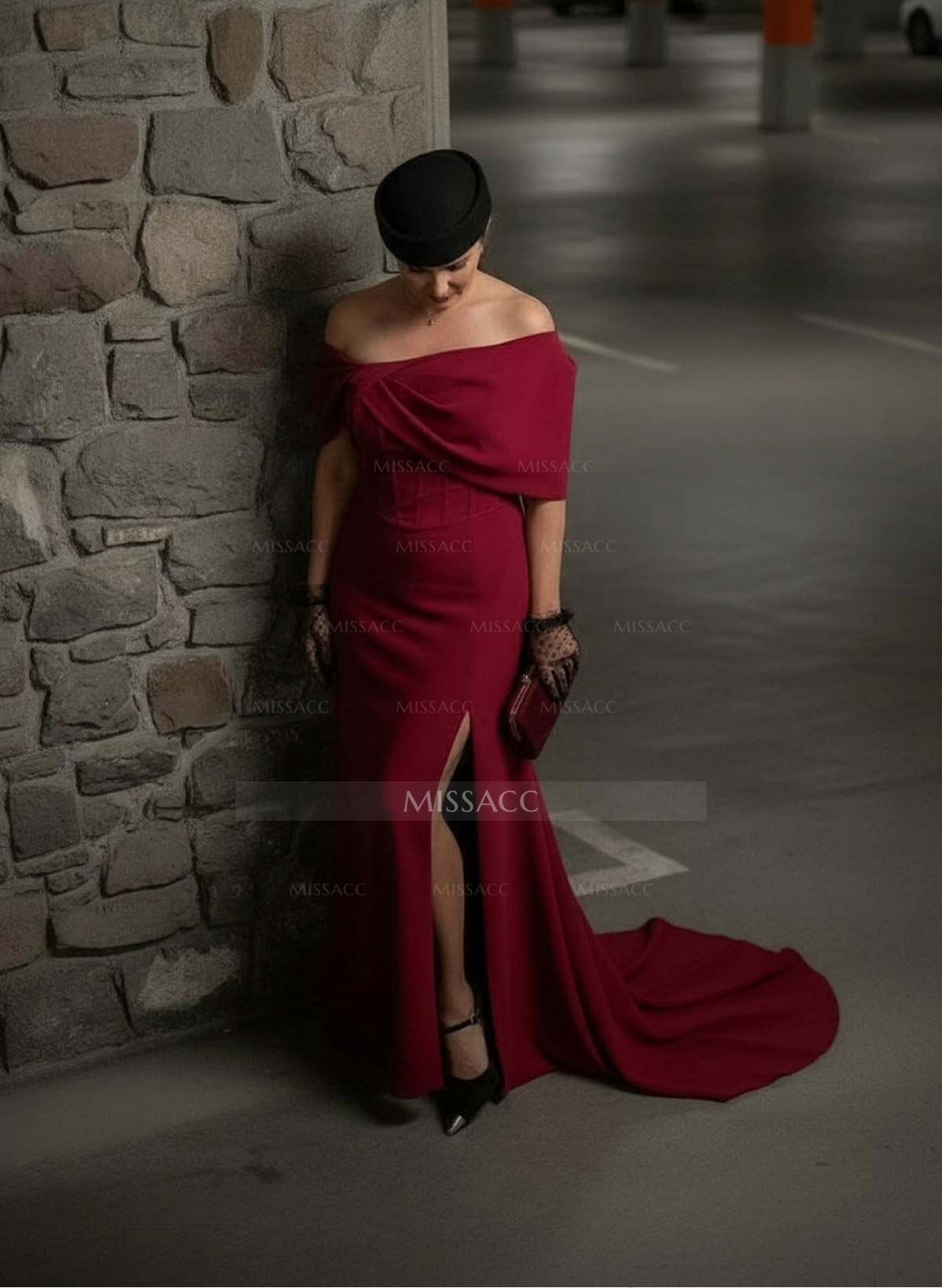 Sheath/Column One-Shoulder Elastic Satin Prom Dresses With Split Front