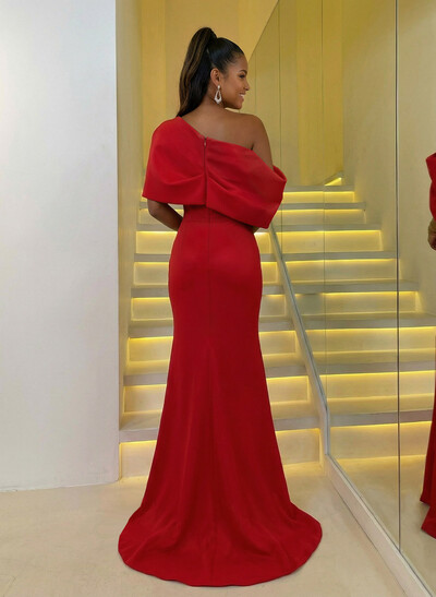 Sheath/Column One-Shoulder Elastic Satin Prom Dresses With Split Front