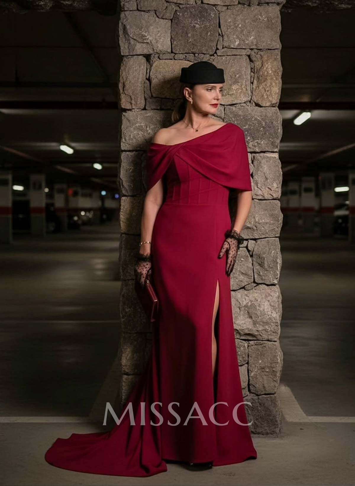 Sheath/Column One-Shoulder Elastic Satin Prom Dresses With Split Front