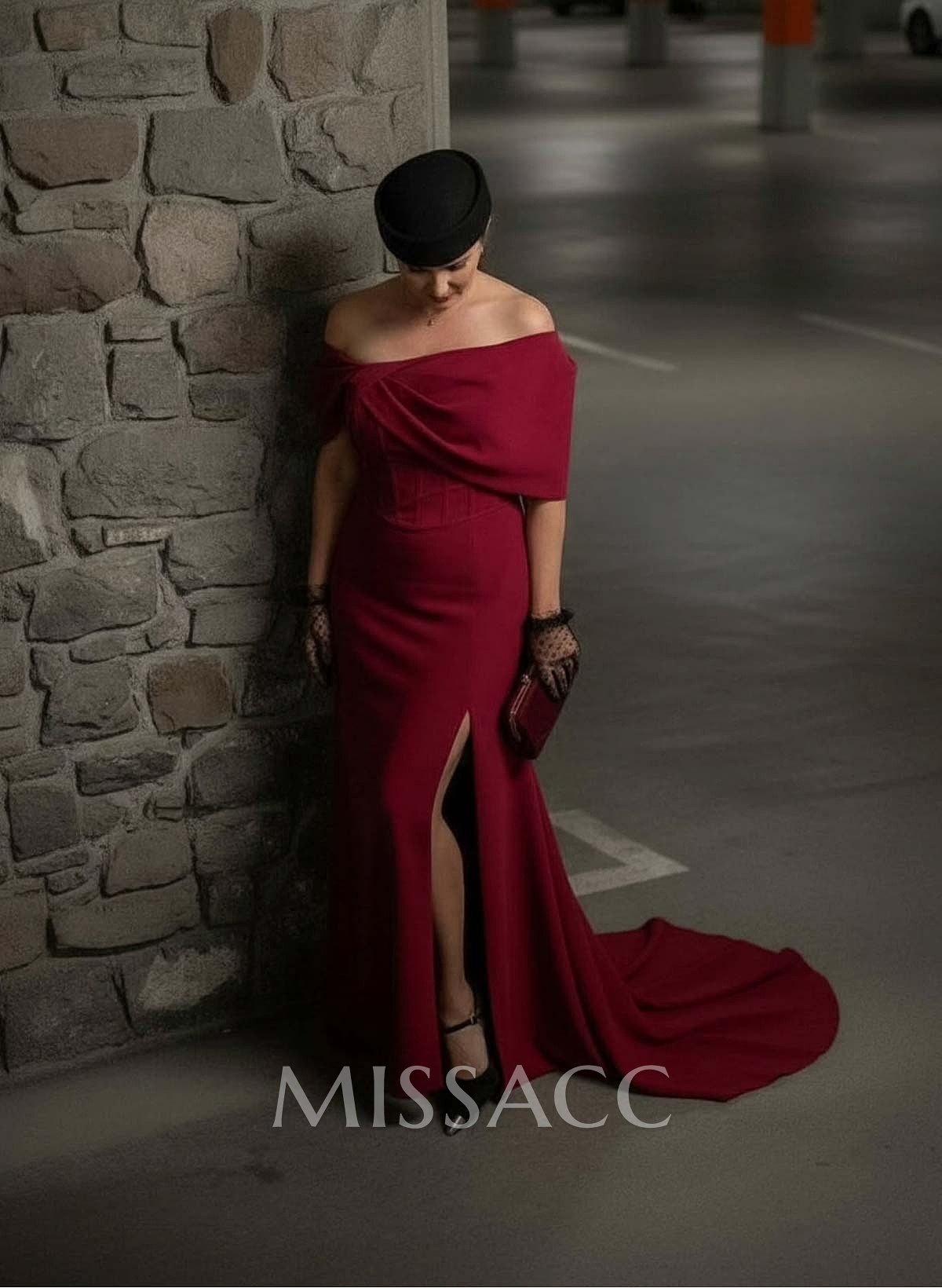 Sheath/Column One-Shoulder Elastic Satin Prom Dresses With Split Front
