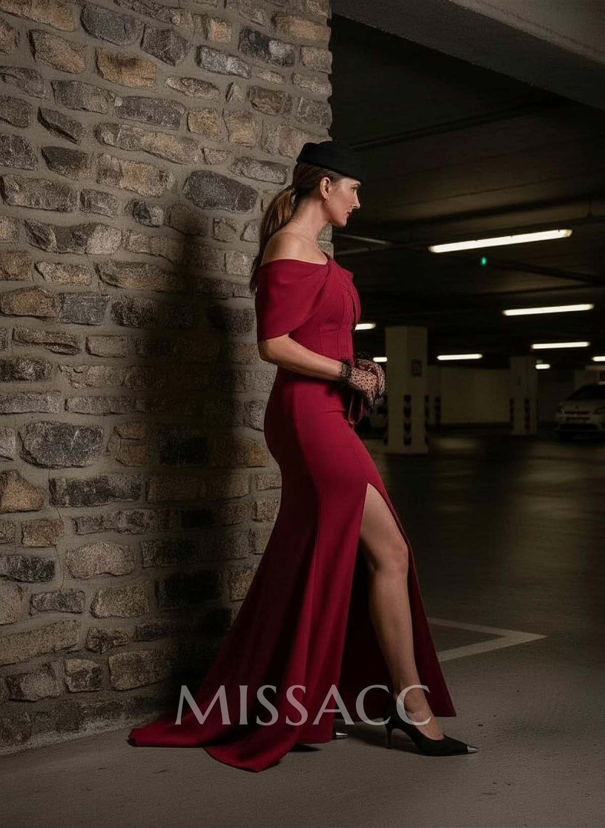 Sheath/Column One-Shoulder Elastic Satin Prom Dresses With Split Front