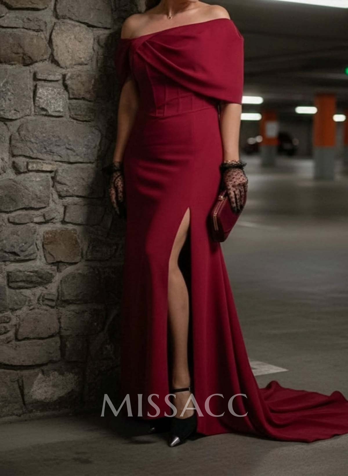 Sheath/Column One-Shoulder Elastic Satin Prom Dresses With Split Front