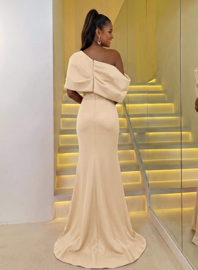 Sheath/Column One-Shoulder Elastic Satin Prom Dresses With Split Front