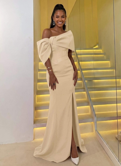 Sheath/Column One-Shoulder Elastic Satin Prom Dresses With Split Front