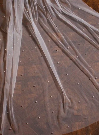 Tulle One-Tier Cathedral Bridal Veils With Faux Pearl
