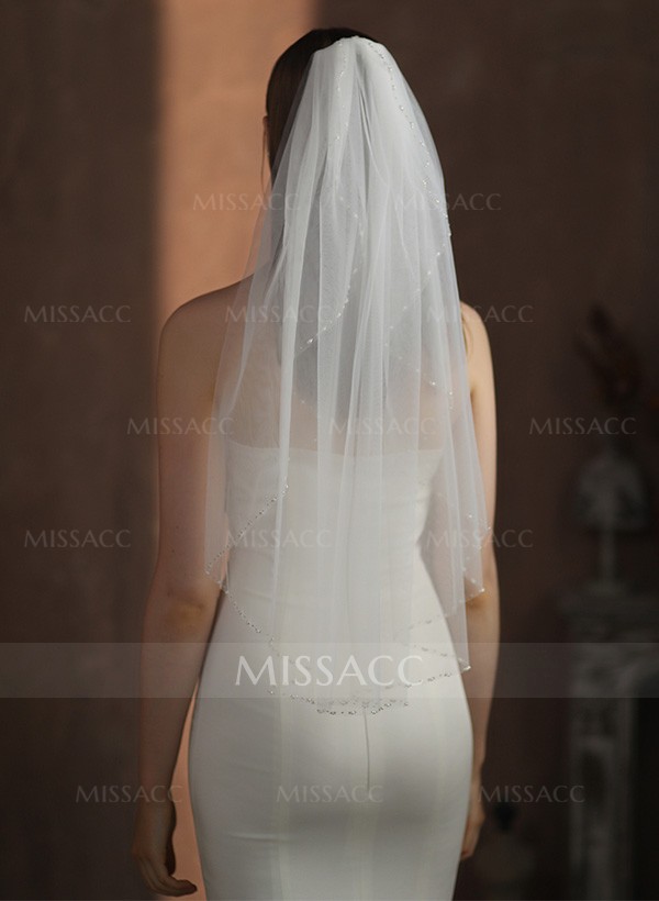 Beaded Edge Tulle Cascade Elbow Length Bridal Veils