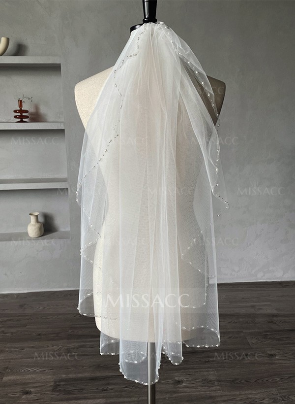 Beaded Edge Tulle Cascade Elbow Length Bridal Veils