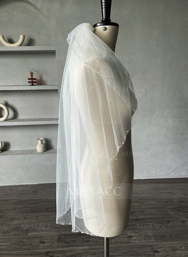 Beaded Edge Tulle Cascade Elbow Length Bridal Veils