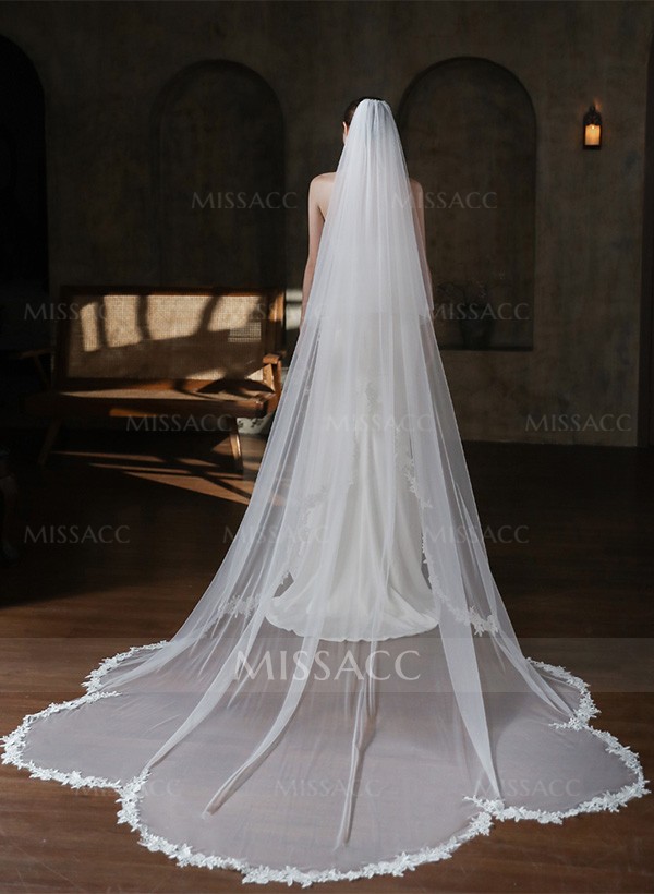 Lace Applique Edge Two-Tier Cathedral Bridal Veils