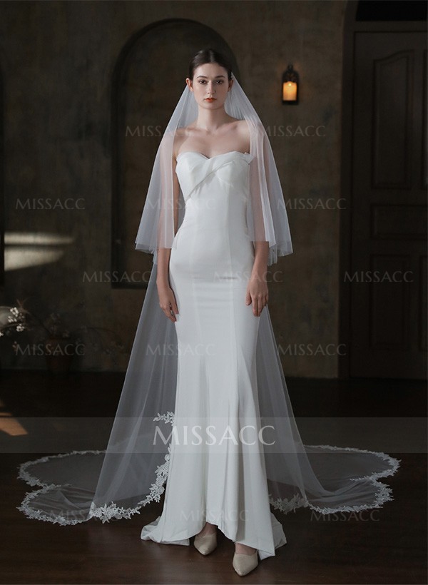 Lace Applique Edge Two-Tier Cathedral Bridal Veils