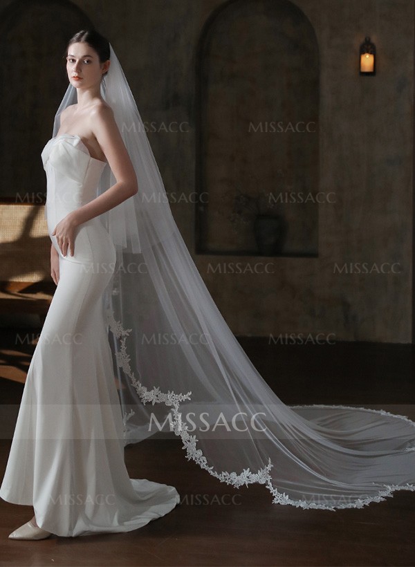 Lace Applique Edge Two-Tier Cathedral Bridal Veils