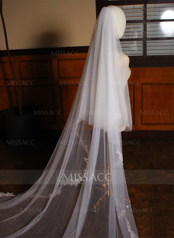 Lace Applique Edge Two-Tier Cathedral Bridal Veils