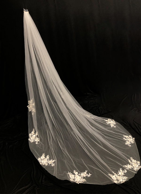 Cut Edge Lace Tulle Chapel Bridal Veils