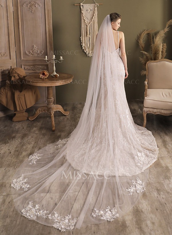 Cut Edge Lace Tulle Chapel Bridal Veils