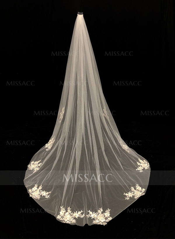 Cut Edge Lace Tulle Chapel Bridal Veils