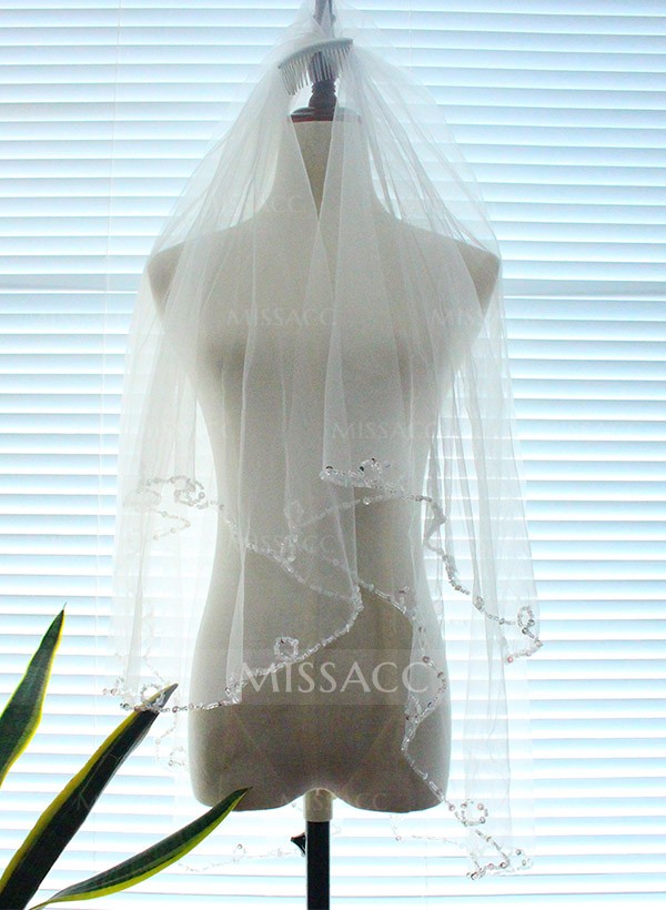 Beaded Edge Cascade Two-Tier Fingertip Bridal Veils