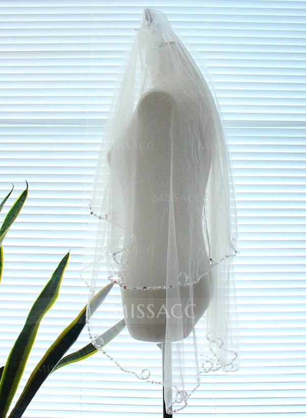 Beaded Edge Cascade Two-Tier Fingertip Bridal Veils