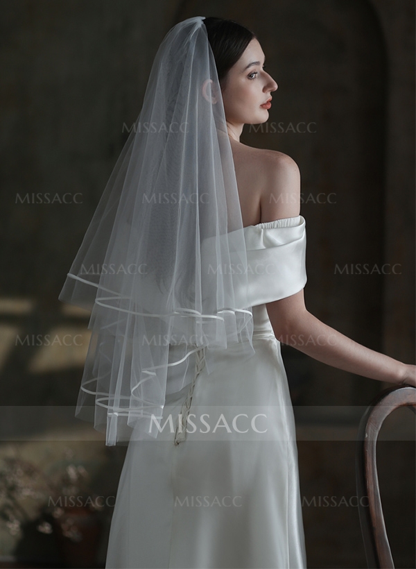 Tulle Satin Edge Two-Tier Fingertip Bridal Veils