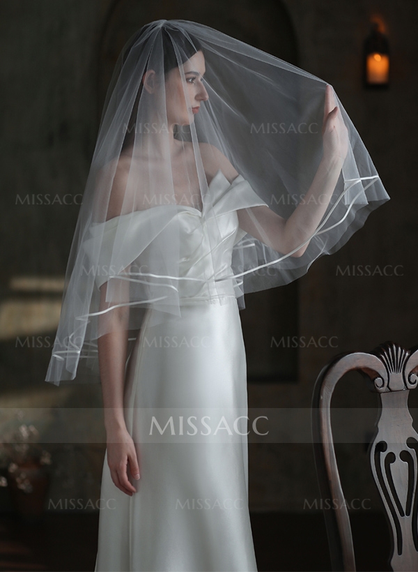 Tulle Satin Edge Two-Tier Fingertip Bridal Veils