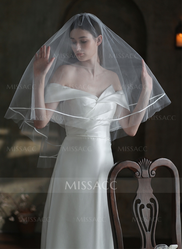 Tulle Satin Edge Two-Tier Fingertip Bridal Veils