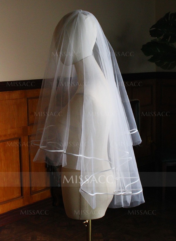 Tulle Satin Edge Two-Tier Fingertip Bridal Veils