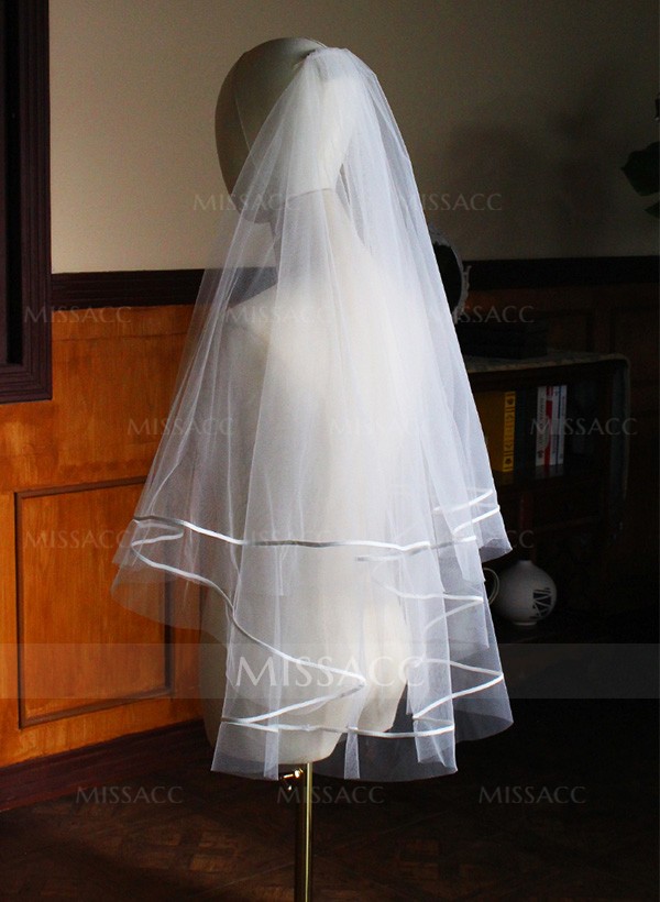 Tulle Satin Edge Two-Tier Fingertip Bridal Veils