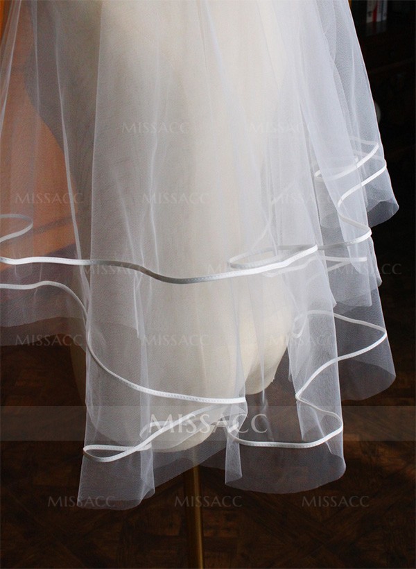 Tulle Satin Edge Two-Tier Fingertip Bridal Veils