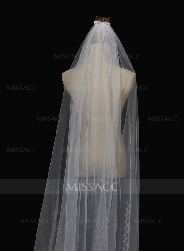 Lace Applique Edge One-Tier Waltz Bridal Veils