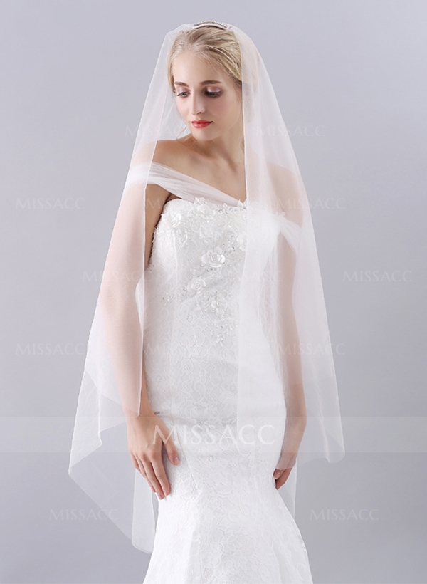 Simple Pencil Edge Two-Tier Waltz Bridal Veils