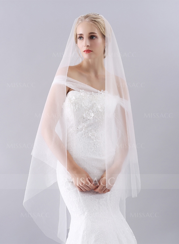 Simple Pencil Edge Two-Tier Waltz Bridal Veils