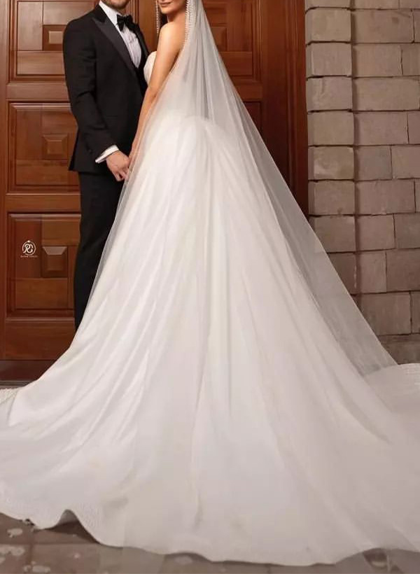 A-Line Sweetheart Sleeveless Sweep Train Satin Wedding Dresses With High Split