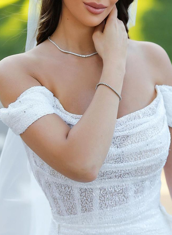 Trumpet/Mermaid Off-The-Shoulder Sleeveless Wedding Dresses With Sequins
