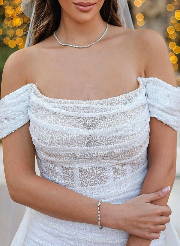 Trumpet/Mermaid Off-The-Shoulder Sleeveless Wedding Dresses With Sequins