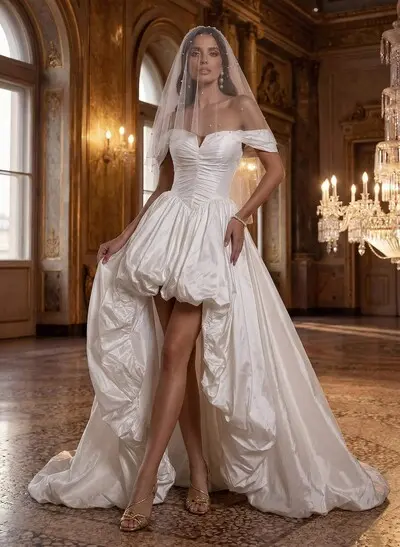 A-Line Sweetheart Sleeveless Court Train Taffeta Wedding Dresses