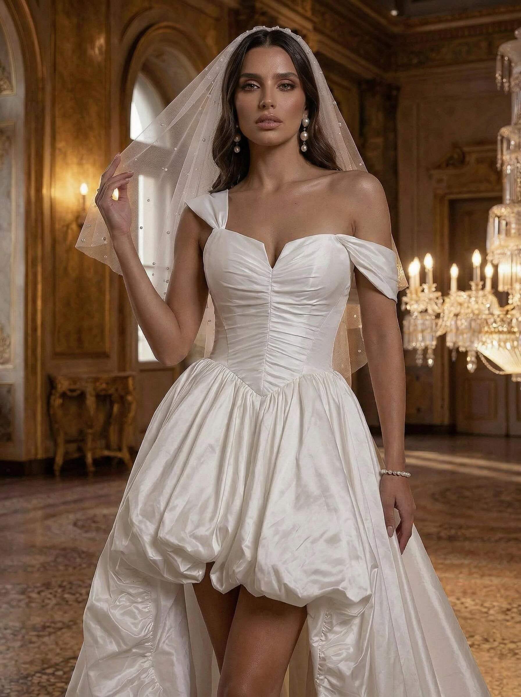 A-Line Sweetheart Sleeveless Court Train Taffeta Wedding Dresses