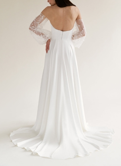 A-Line Off-The-Shoulder Long Sleeves Wedding Dresses With Split Front