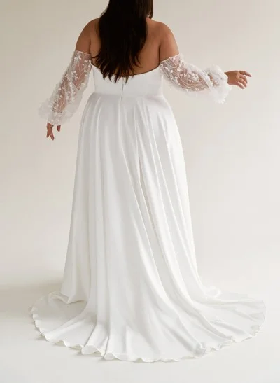A-Line Off-The-Shoulder Long Sleeves Wedding Dresses With Split Front
