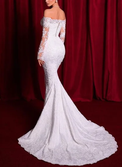 Trumpet/Mermaid Off-The-Shoulder Long Sleeves Lace Wedding Dresses